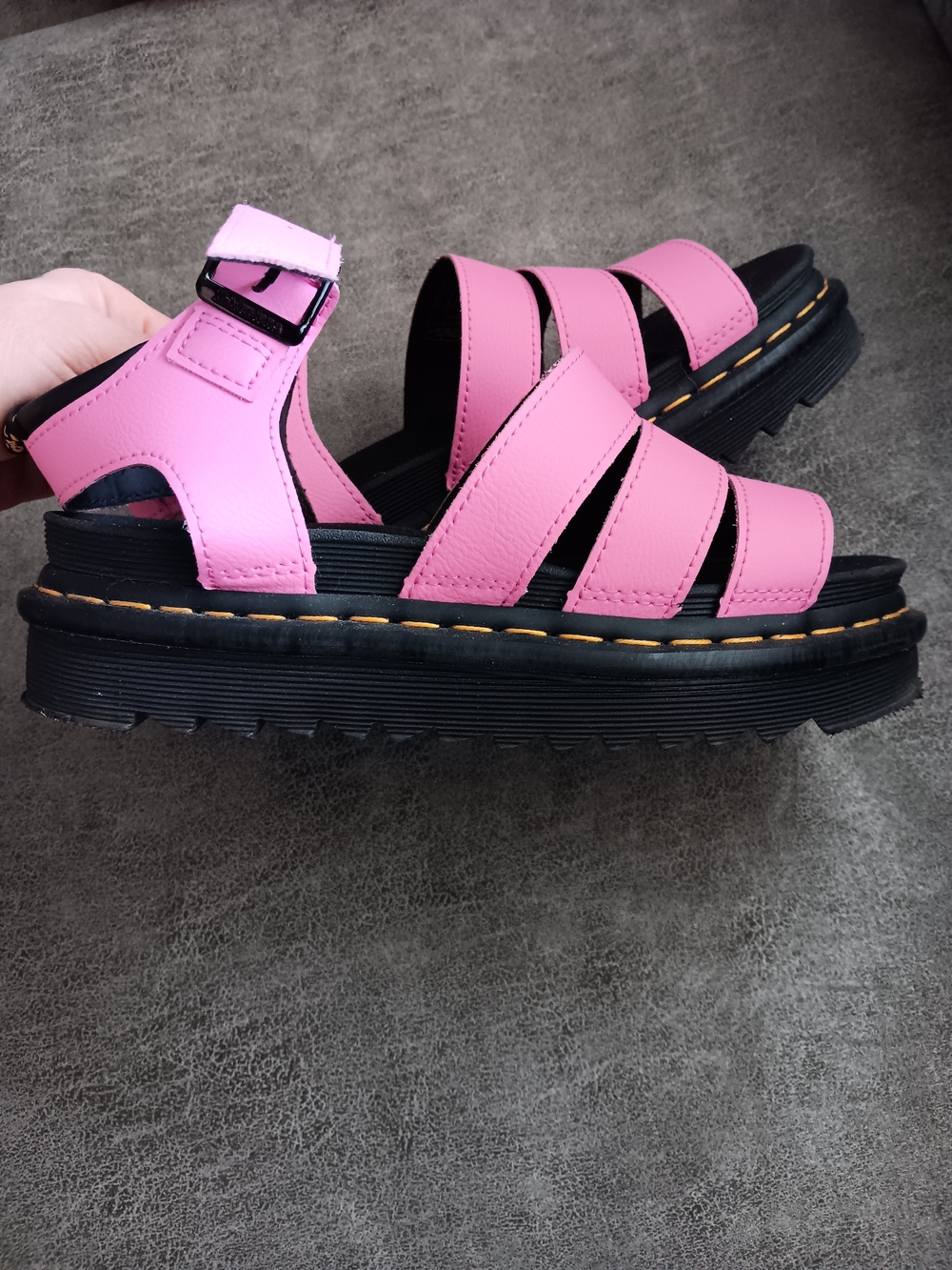 Dr. Martens Pink Platform Strappy Sandals with Black Sole